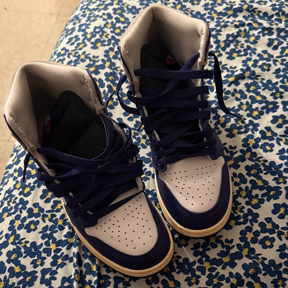 Blue and White High-Top Sneakers